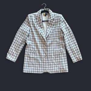 Danielle Bernstein WeWoreWhat Plaid Structured Oversized Blazer in White/Black